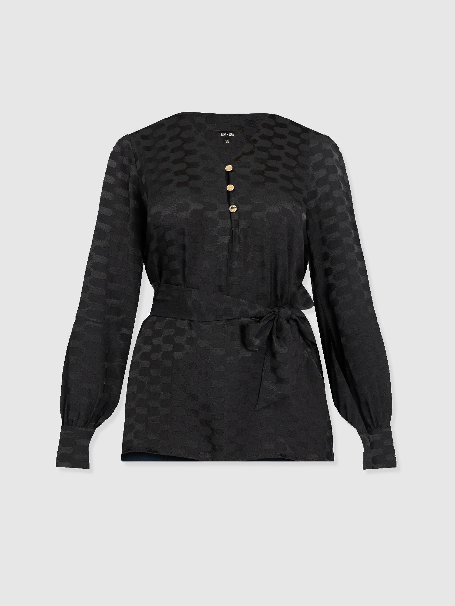 Joselyn V Neck Blouse - Black Jacquard - Women's Blouses | Saint + Sofia® USA